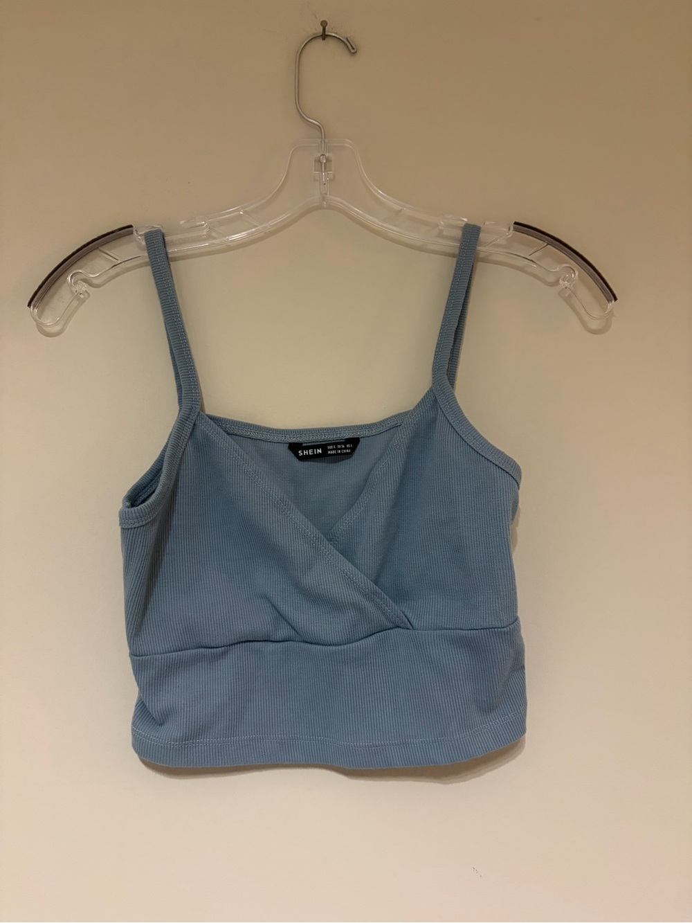 SHEIN Dusty Blue Ribbed Wrap Crop Tank